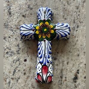 Handmade and hand painted ceramic cross - made in Mexico